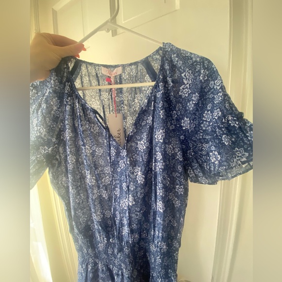 Parker Tessa Blue and White Floral Print Dress - Picture 2 of 8